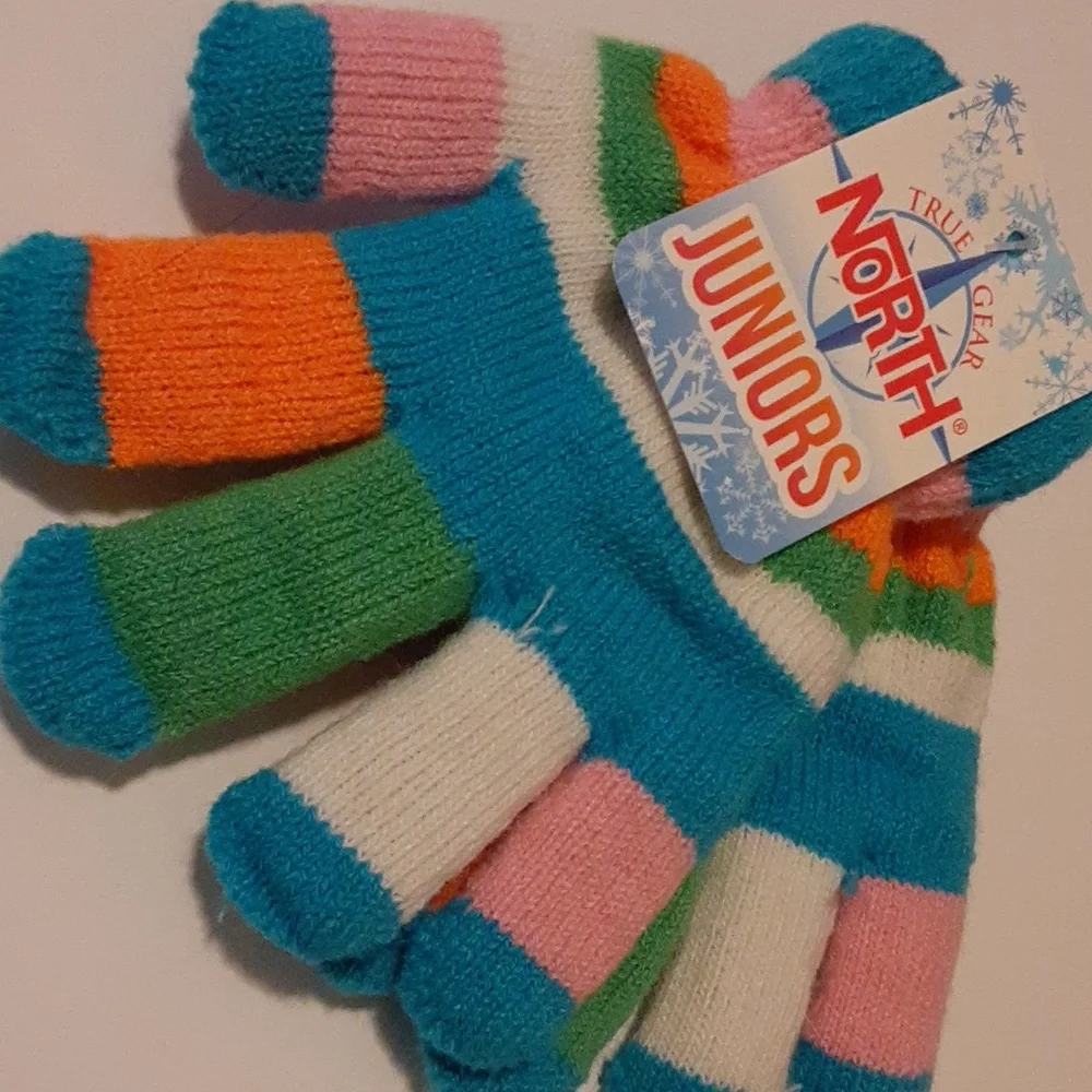 Juniors Striped Mittens - Blue, Pink, Orange, Green